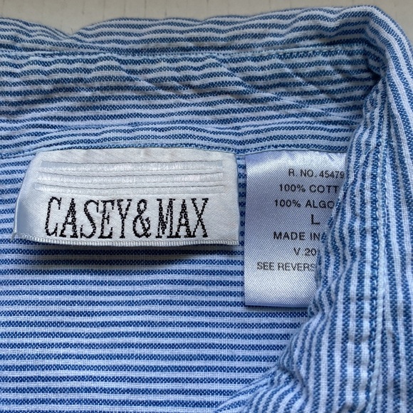 Casey and Max Women Size L Cotton Denim Striped Cat Shirt Button Down - Picture 4 of 5